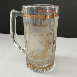 Culver Red River NM Glass Mug 22K Gold  Deer Mtn Etched Tree Detailing Vintage